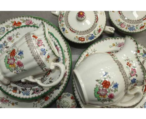 EXTENSIVE SPODE CHINESE ROSE PART DINNER SERVICE
including dinner plates, twin handled soup bowls, saucers, serving platters,
