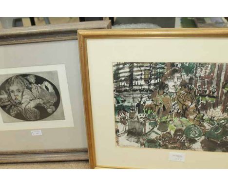 MARY MACLEAN,
KITCHEN TABLE
mixed media, signed and dated 1985;
and JUDITH ANNA SPENCE
THOUGHTS
etching, signed in pencil and