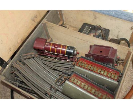 HORNBY TRAIN SET
including engine and wagons, track, contained in a wooden box 