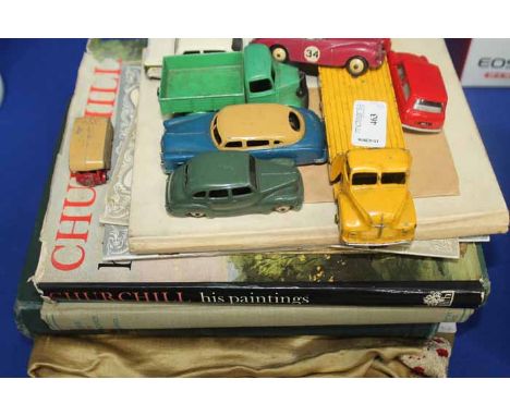 LOT OF COLLECTABLES
comprising vintage cars, books, embroidered panel and a Trade Exhibition certificate 