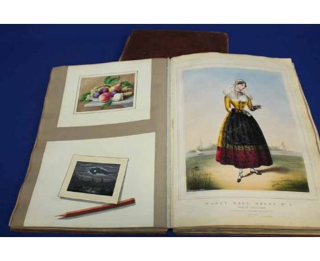 TWO VICTORIAN LEATHER BOUND SCRAP BOOKS
containing black and white prints and plates
