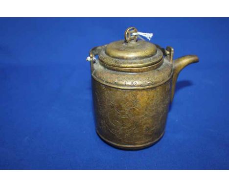 CHINESE BRASS TEAPOT
with engraved decoration, 16cm high