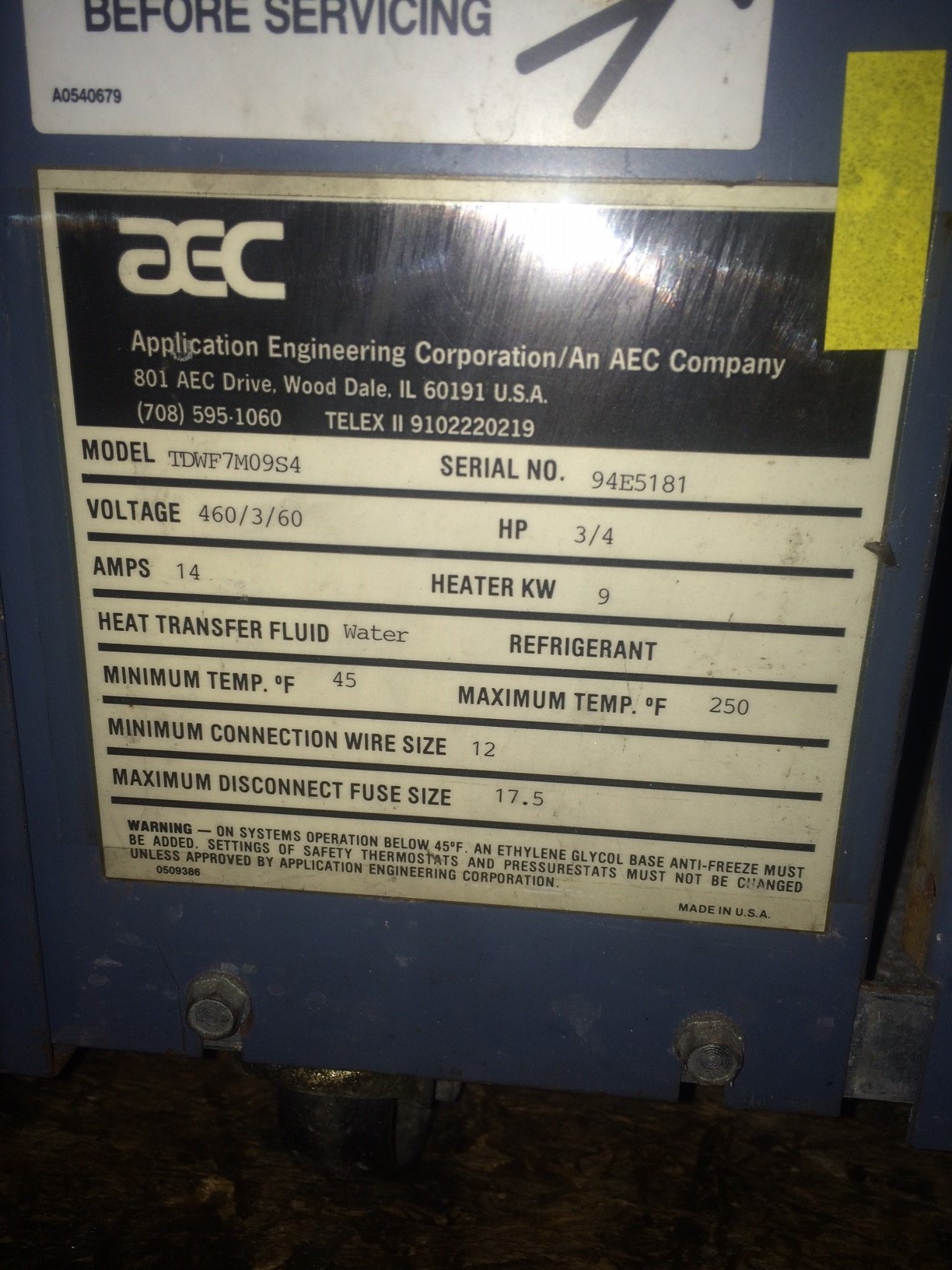 4 AEC Thermolator, 3/4 horsepower, Located at 175 Spartangreen Blvd