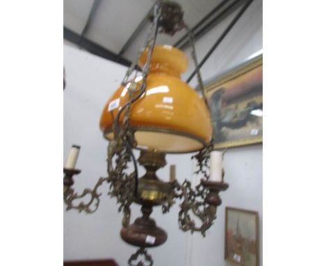 A wood and metal ceiling light, a/f.