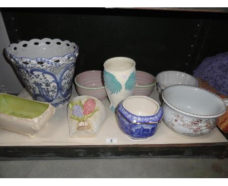 9 ceramic items consisting of vases, jardinieres and pots including Ringtons