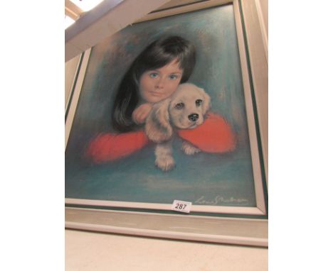 A portrait of a girl with dog signed Louis Habmen?