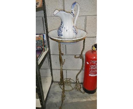 A metal wash stand with jug and basin, jug a/f 