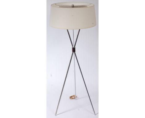 T.H. Robsjohn-Gibbings (1905-1976) for Hansen of New York, a nickel plated metal tripod floor lamp, engraved 'HANSEN, NEW YOR