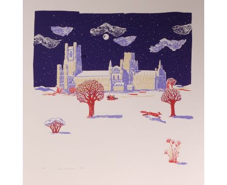 Hannah Firmin (b.1956) - Ely Cathedral at Moonlight, lithograph printed in colours on wove paper, signed, dated 1989, and num