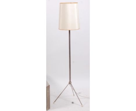 A 1960s nickel plated metal standard lamp, on tripod base, with plastic terminals, h.122cm (excluding shade)