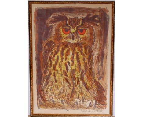David Koster (b.1926) - Owl Study, lithograph, signed in pencil, numbered 21/30, 75 x 53cm