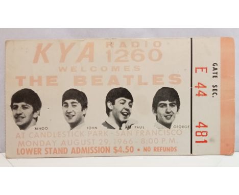 The Beatles Candlestick Park San Francisco 29th August 1966 ticket stub for The Beatles last official live concert