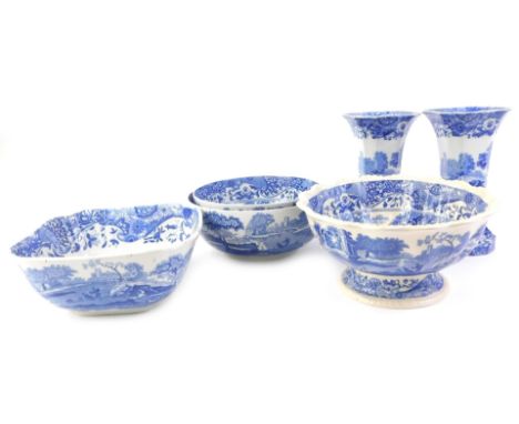 A quantity of Copeland Spode Italian blue printed ceramics, to include a pair of vases, bowls etc.
