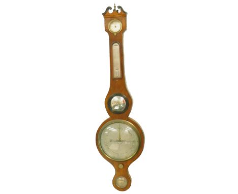 A mid 19thC wheel barometer signed Barnascone and Co Nottingham, the mahogany case with an ebony strung border, 97cm L.