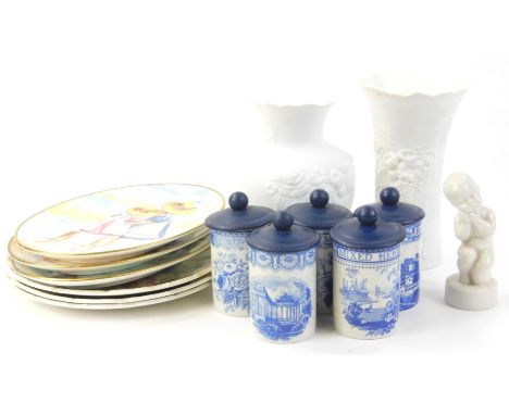 A collection of ceramics, to include two Kaiser bisque porcelain vases, Royal Worcester collectors plates, Spode Blue Collect