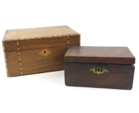A Victorian walnut and parquetry banded workbox, and a small 19thC caddy (AF)