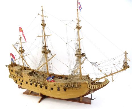 A scale model of a Dutch East India company three masted ship, 75cm L.