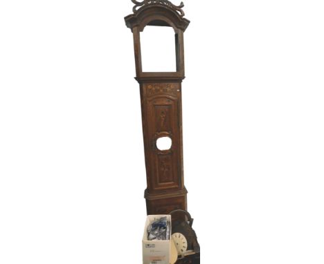 A late 18th/early 19thC Dutch oak and floral marquetry longcase clock, the white enamel dial decorated with Roman numerals, t