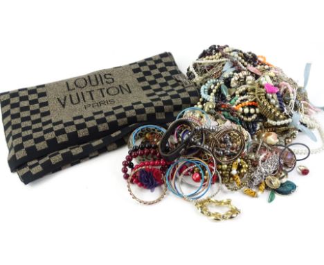 A collection of costume jewellery etc., and a scarf bearing label for Louis Vuitton.