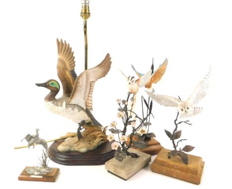A collection of ceramic and other birds, to include a Danbury Mint Kingfisher after David Friar and an Albany china long tail