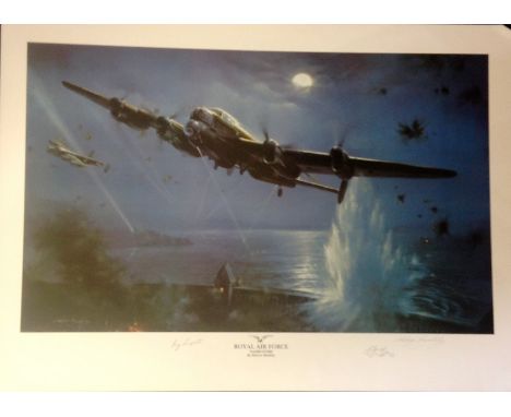 Dambusters World War Two Print 20x28 titled ROYAL AIR FORCE DAMBUSTERS signed in pencil by the artist Melvyn Buckley and vete