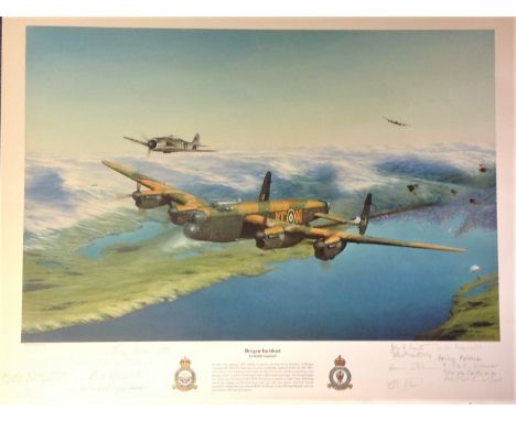 World War Two print 17x22 titled Bergen Incident signed in pencil by the artist Keith Aspinall and 11, Bomber command veteran