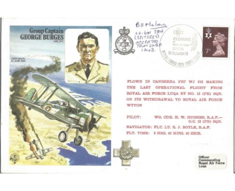 RAF flown cover dedicated to Group Captain George Burges OBE. Cover has a portrait of George Burges and illustrates aerial co