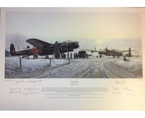 World War Two Lancaster print 20x28 titled Maximum Effort signed in pencil by the artist Phillip West and 11 war veterans inc