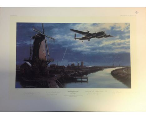 Dambuster World War Two print 19x26 titled Homeward Bound signed in pencil by the artist Nicolas Trudgian and 7 bomber comman