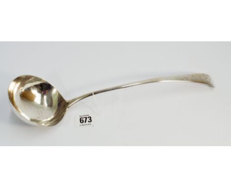 A George III silver soup ladle, maker Hester Bateman, London, 1782: initialled, 32 cms long