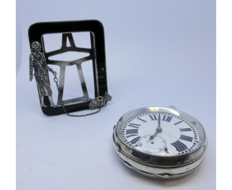 19th century Swiss silver open face pocket watch, 935 standard, together with a deco style marcasite lady and dog miniature e