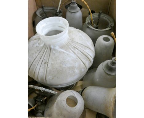 A quantity of glass and other lamp shade/ceiling light fittings 