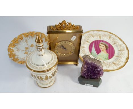 Meissen wall plate (cracked) amethyst crystal, President mantle clock etc  