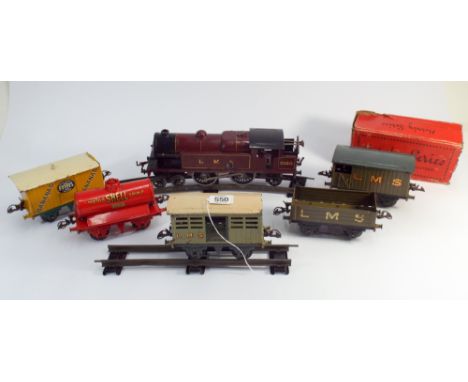 Hornby Series O gauge train set with an LMS locomotive, various rolling stock, some boxed and a large quantity of track 