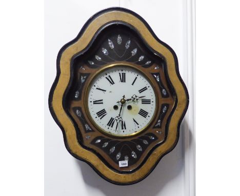 An unusual 19th century quatrefoil-shaped wall-hanging eight-day wall clock with mother of pearl style decoration as sprigs a