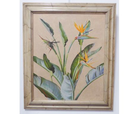 VERONICA BURLEIGH (1909-1998) - Botanical oil on canvas, signed lower right (59 x 49 cm). (Painted frame 74.5 x 64 cm)