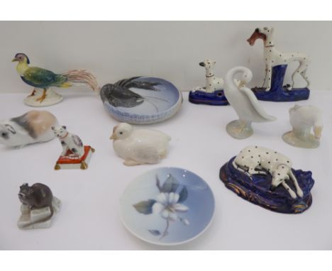 Eleven pieces to include: four pieces of Royal Copenhagen, to include a dish modelled with a lobster surround;three Staffords