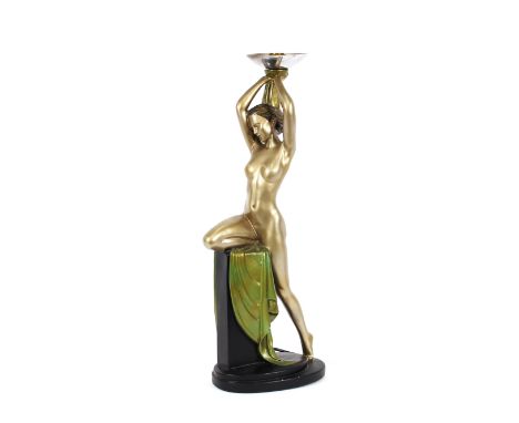 A large composite Art Deco style figural lamp, retailed by Biba, 60cm