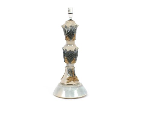 A large Bernard Rooke table lamp, having dragonfly and floral decoration, 65cm high overall