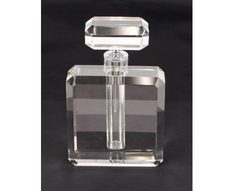 A large heavy clear glass scent flask, 26cm high