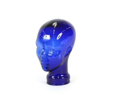 A blue glass mannequin head
