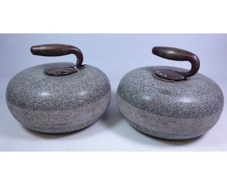 Pair of Scottish granite curling stones, the handles inscribed M. Mc K, D26.5cm   Condition Report   Click here for further i