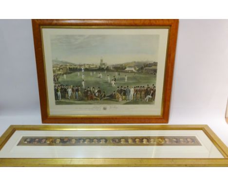 'The Cricket Match Between Sussex and Kent at Brighton', 20th century colour engraving after G H Phillips 48cm x 68cm and 'En