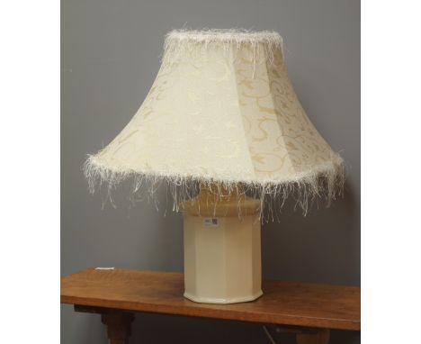 Cream pottery crazed effect table lamp base with flock shade, H32cm of main body (This item is PAT tested - 5 day warranty fr