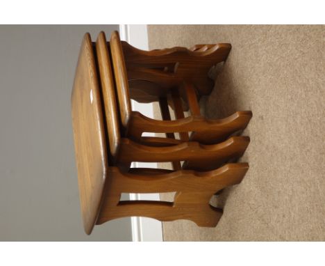 Ercol golden dawn elm nest of three tables, W58cm, H42cm, D36cm   Condition Report   Click here for further images, condition