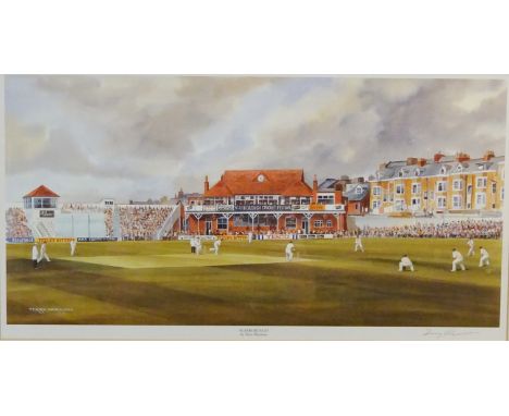 'Scarborough', signed colour print after Terry Harrison, '150th Anniversary 1999' - Scarborough Cricket Festival, ltd.ed colo