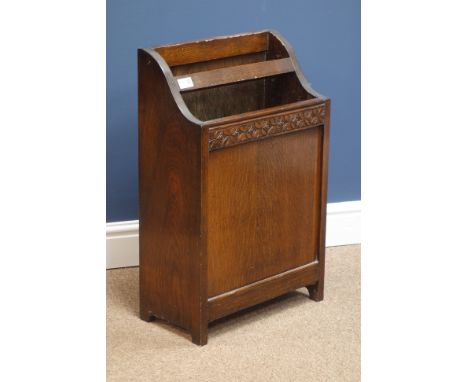 Early 20th century oak umbrella and stick stand, W41cm, H64cm, D21cm   Condition Report   Click here for further images, cond