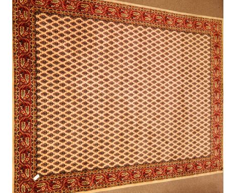 Large Persian Araak style rug carpet, repeating motif field, 334cm x 252cm   Condition Report   Click here for further images