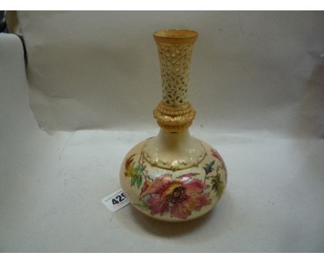 A LOCKE & CO WORCESTER VASE, of shaft and globe form, decorated with flowers on blush ivory ground, pierced neck, No.345 to b