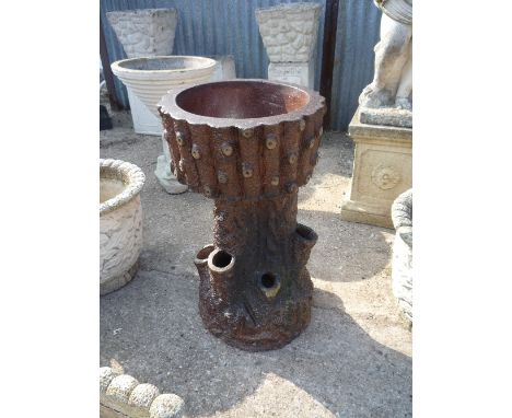 A VICTORIAN GLAZED TERRACOTTA GARDEN PLANTER, on separate matching support